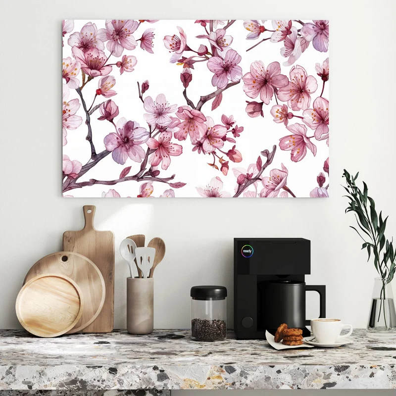 Metall Magnettafel - Kirschblüten auf Weiß