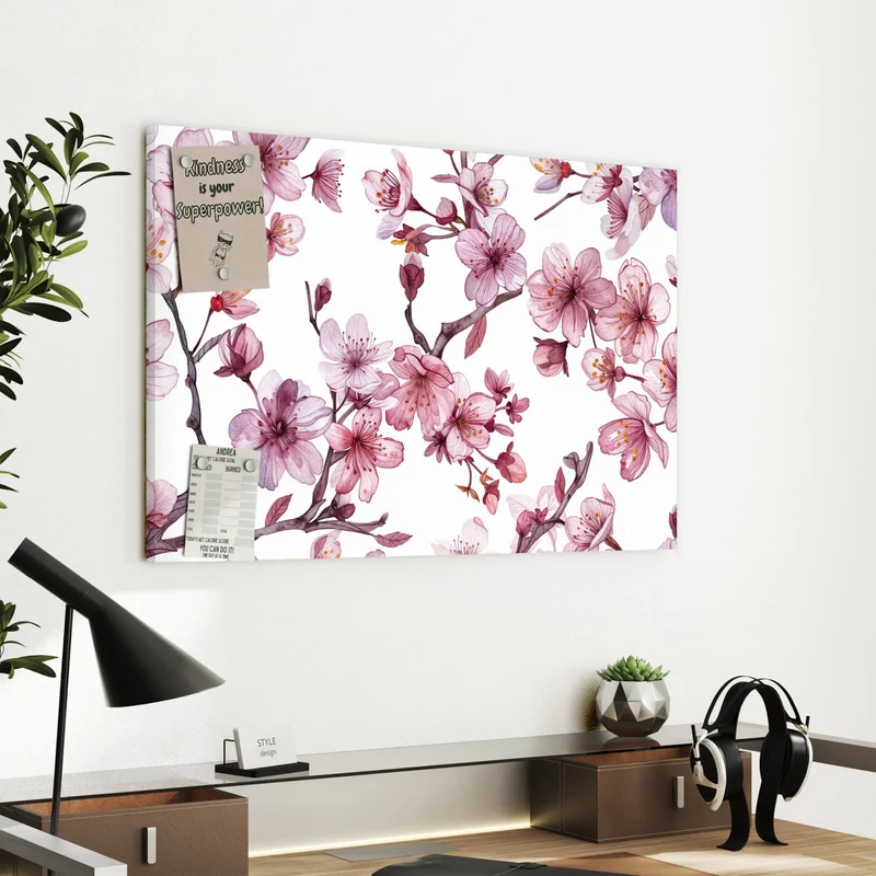 Metall Magnettafel - Kirschblüten auf Weiß