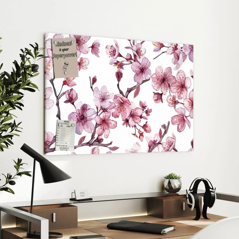Metall Magnettafel - Kirschblüten auf Weiß
