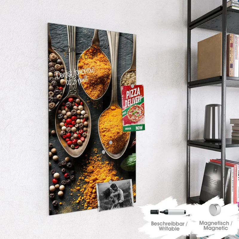 Glas Magnettafel - Gewürze in Silberlöffeln