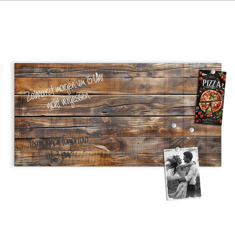 Glas Magnettafel - Nussbraune Holzwand