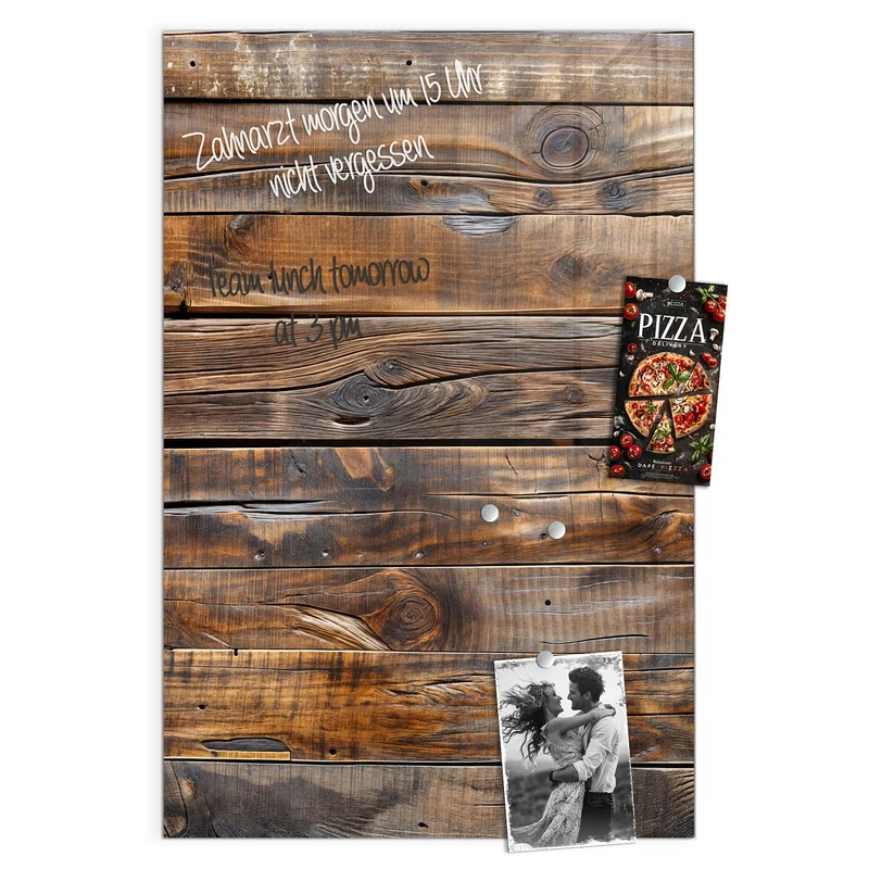 Glas Magnettafel - Nussbraune Holzwand