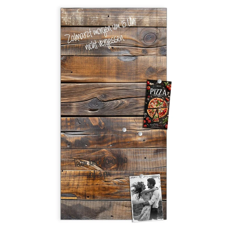 Glas Magnettafel - Nussbraune Holzwand