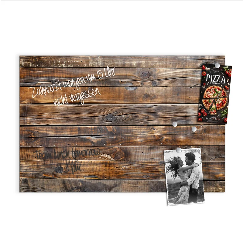 Glas Magnettafel - Nussbraune Holzwand