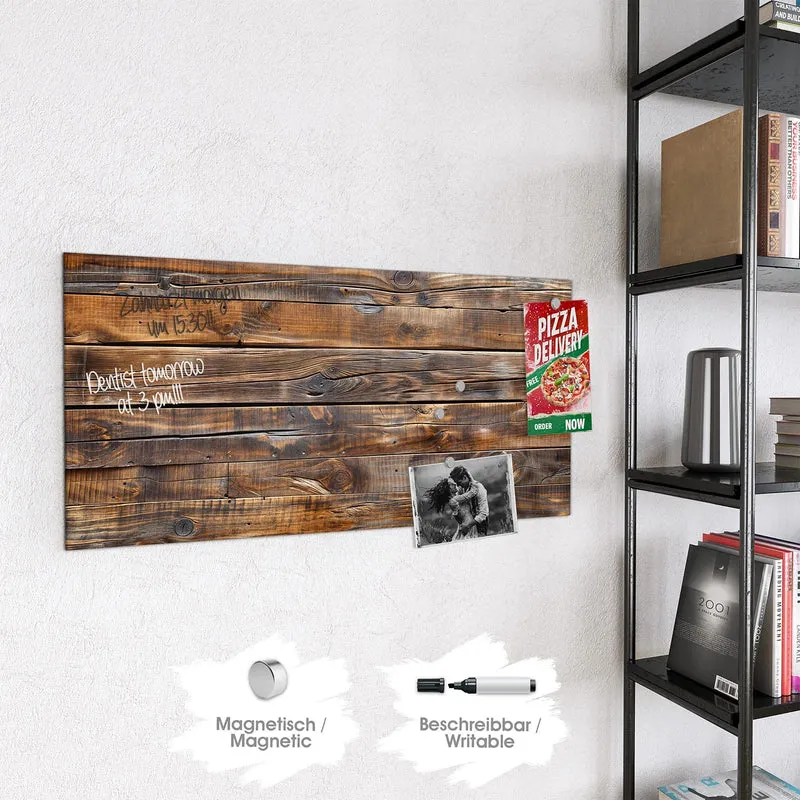 Glas Magnettafel - Nussbraune Holzwand