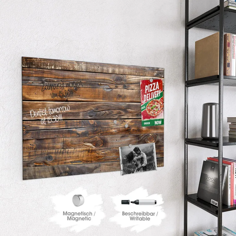 Glas Magnettafel - Nussbraune Holzwand