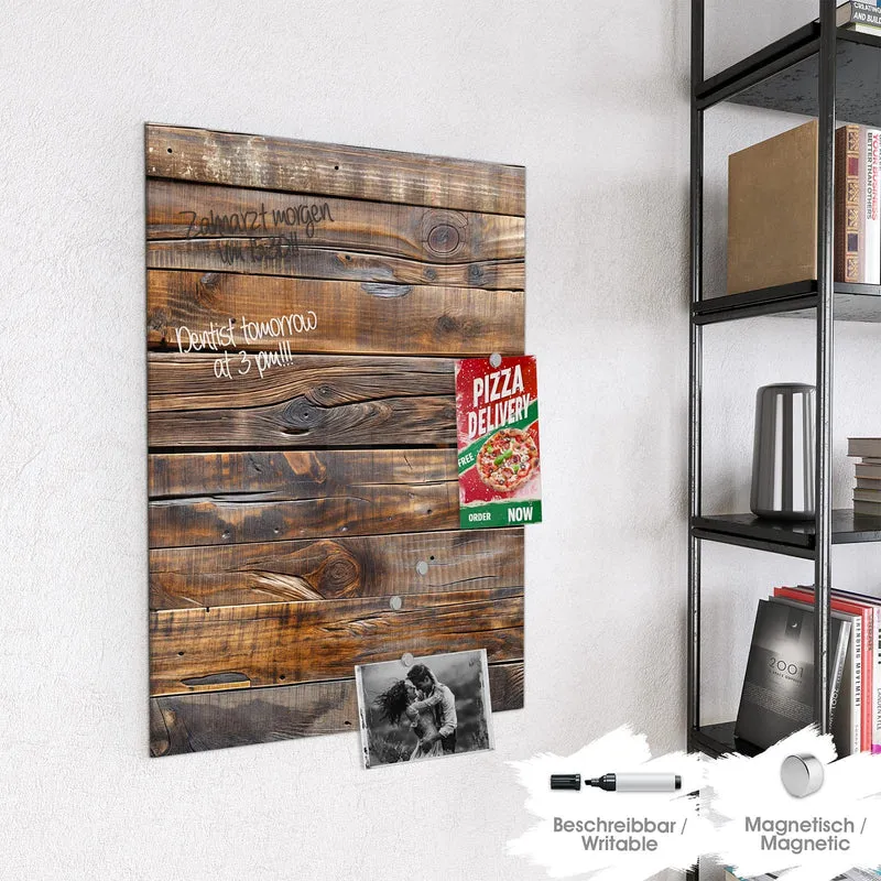 Glas Magnettafel - Nussbraune Holzwand