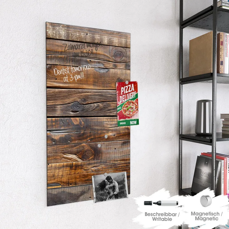 Glas Magnettafel - Nussbraune Holzwand