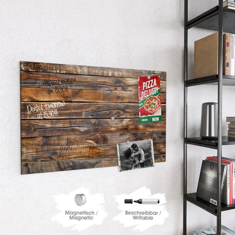 Glas Magnettafel - Nussbraune Holzwand