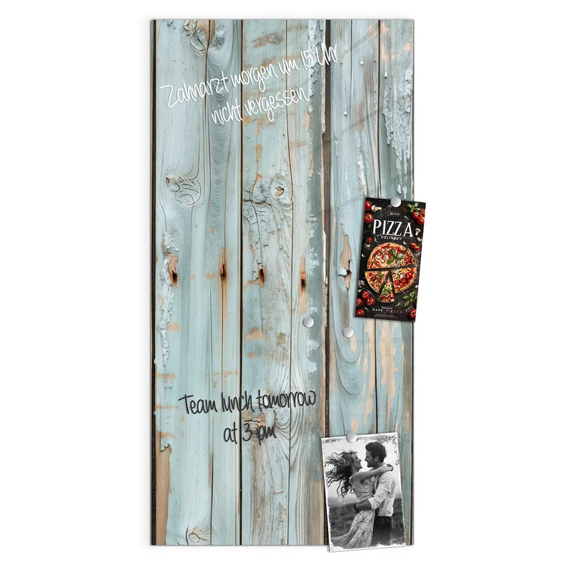 Glas Magnettafel - Hellblaue Holzplanken