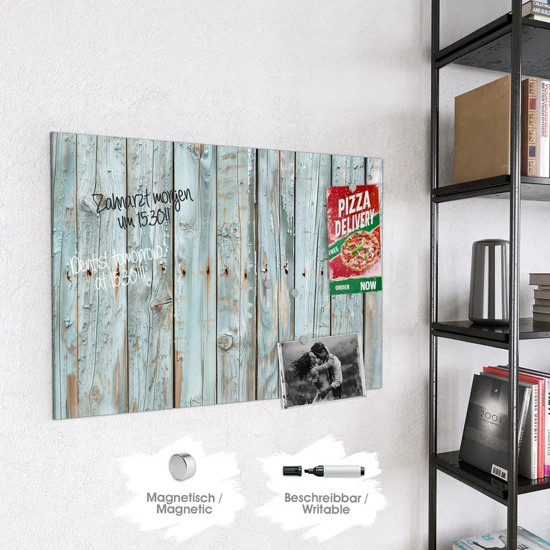 Glas Magnettafel - Hellblaue Holzplanken