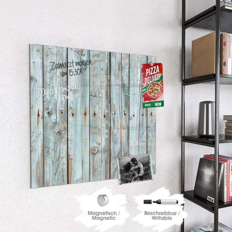 Glas Magnettafel - Hellblaue Holzplanken