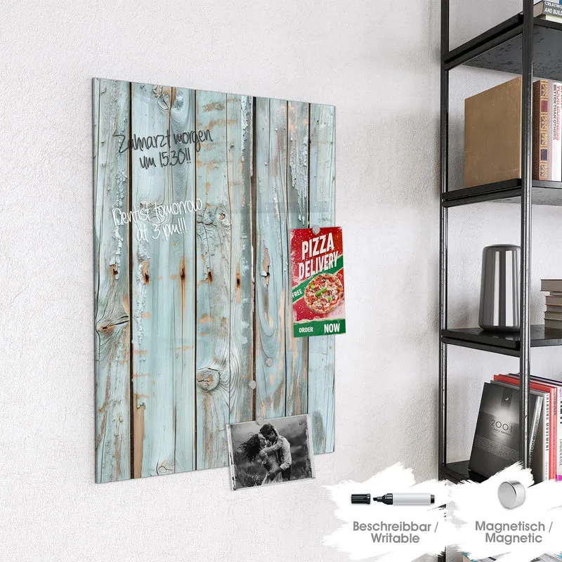 Glas Magnettafel - Hellblaue Holzplanken