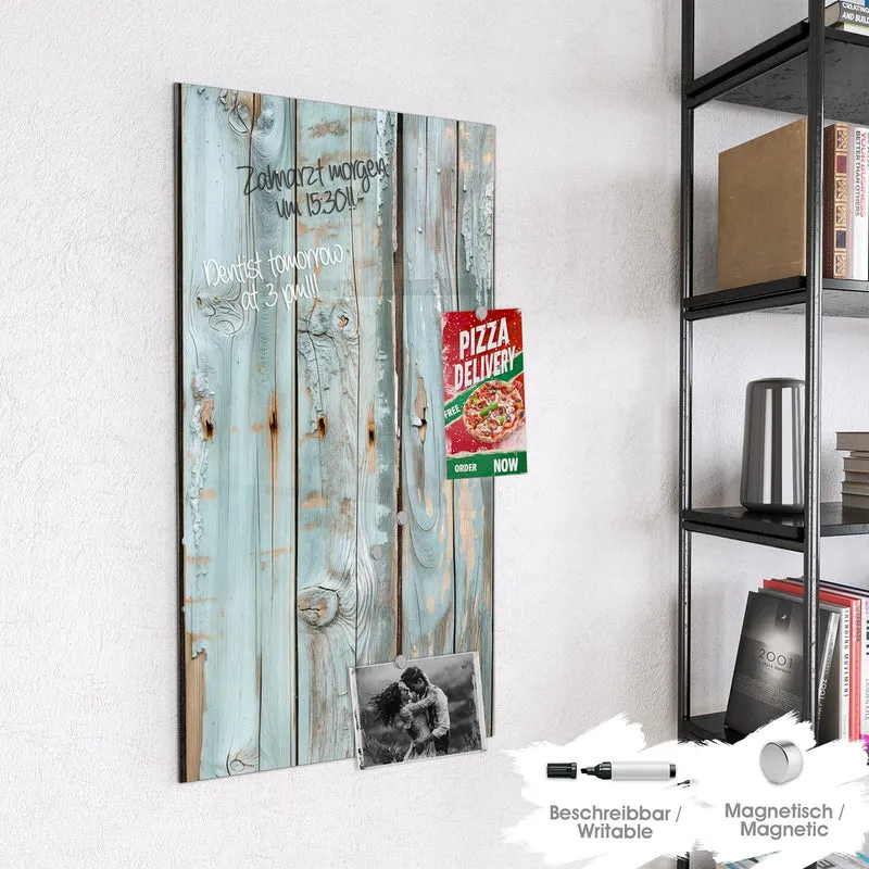 Glas Magnettafel - Hellblaue Holzplanken