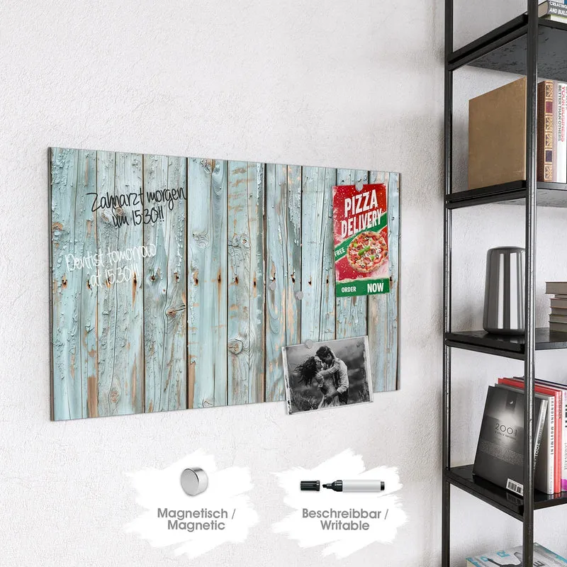 Glas Magnettafel - Hellblaue Holzplanken