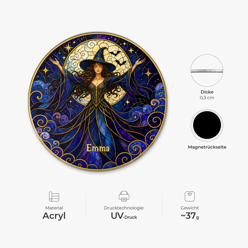 [3D-Optik] Hexe Frau - Personalisiertes Geschenk | Acryl Magnet Gothic Halloween