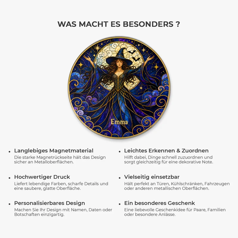 [3D-Optik] Hexe Frau - Personalisiertes Geschenk | Acryl Magnet Gothic Halloween