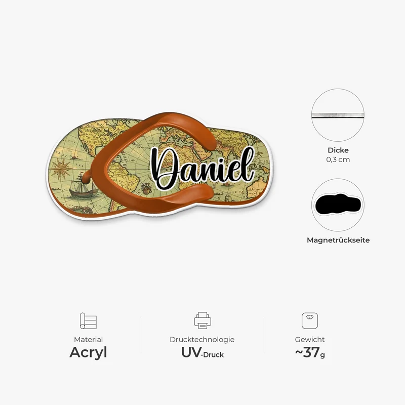 Flip-Flops + Name - Personalisiertes Geschenk | Acryl Magnet Sommer