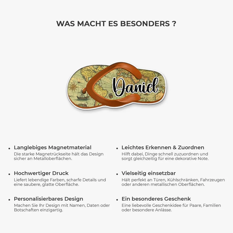 Flip-Flops + Name - Personalisiertes Geschenk | Acryl Magnet Sommer