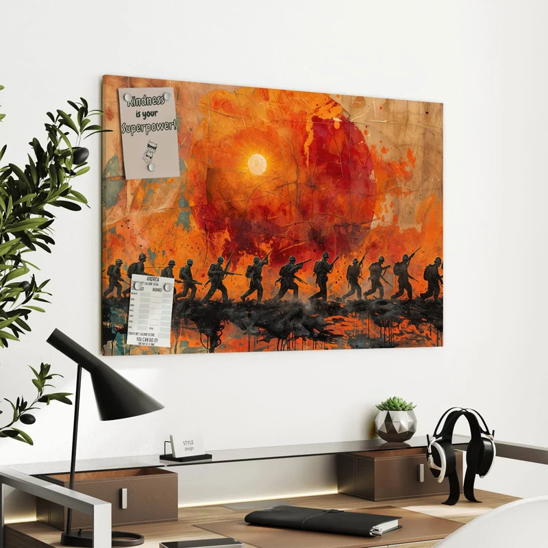 Metall Magnettafel - Marsch vor roter Sonne