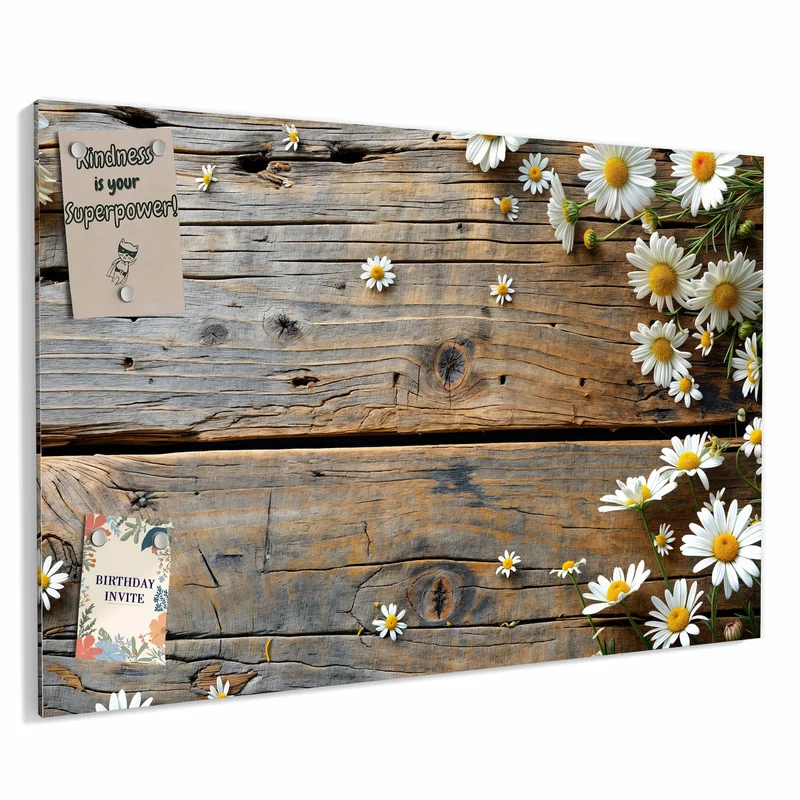 Metall Magnettafel - Gänseblümchen auf Holz