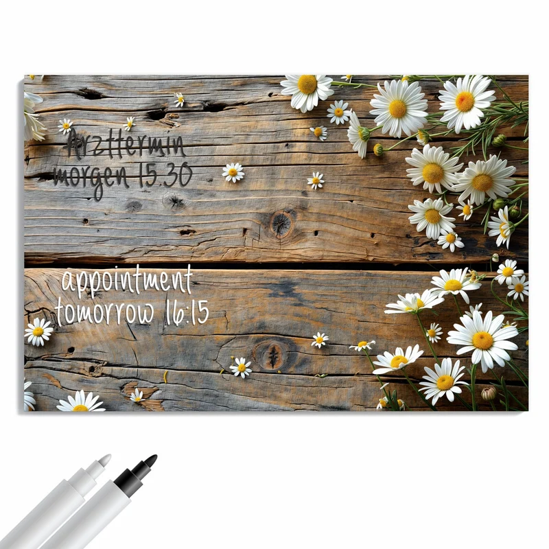 Metall Magnettafel - Gänseblümchen auf Holz