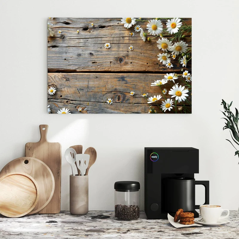 Metall Magnettafel - Gänseblümchen auf Holz