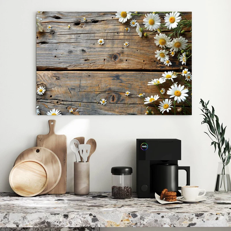 Metall Magnettafel - Gänseblümchen auf Holz