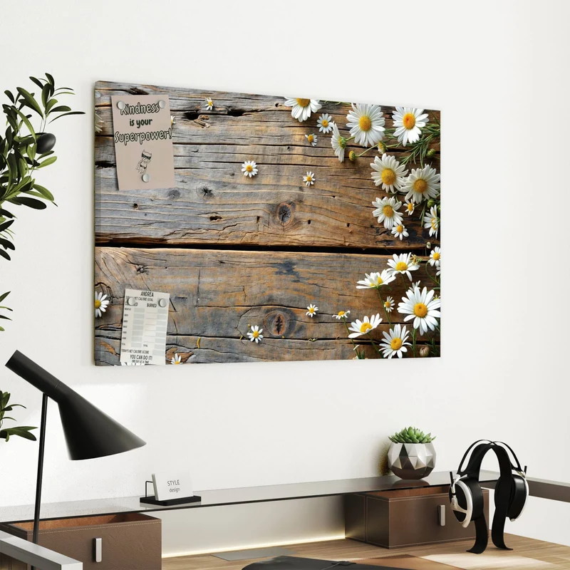 Metall Magnettafel - Gänseblümchen auf Holz