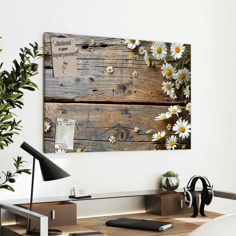 Metall Magnettafel - Gänseblümchen auf Holz