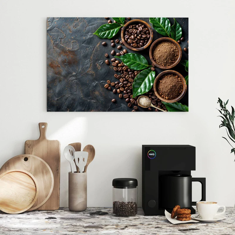 Metall Magnettafel - Kaffeebohnen und Blätter