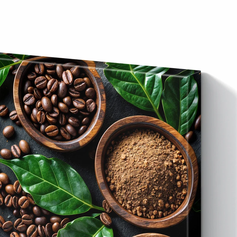 Metall Magnettafel - Kaffeebohnen und Blätter