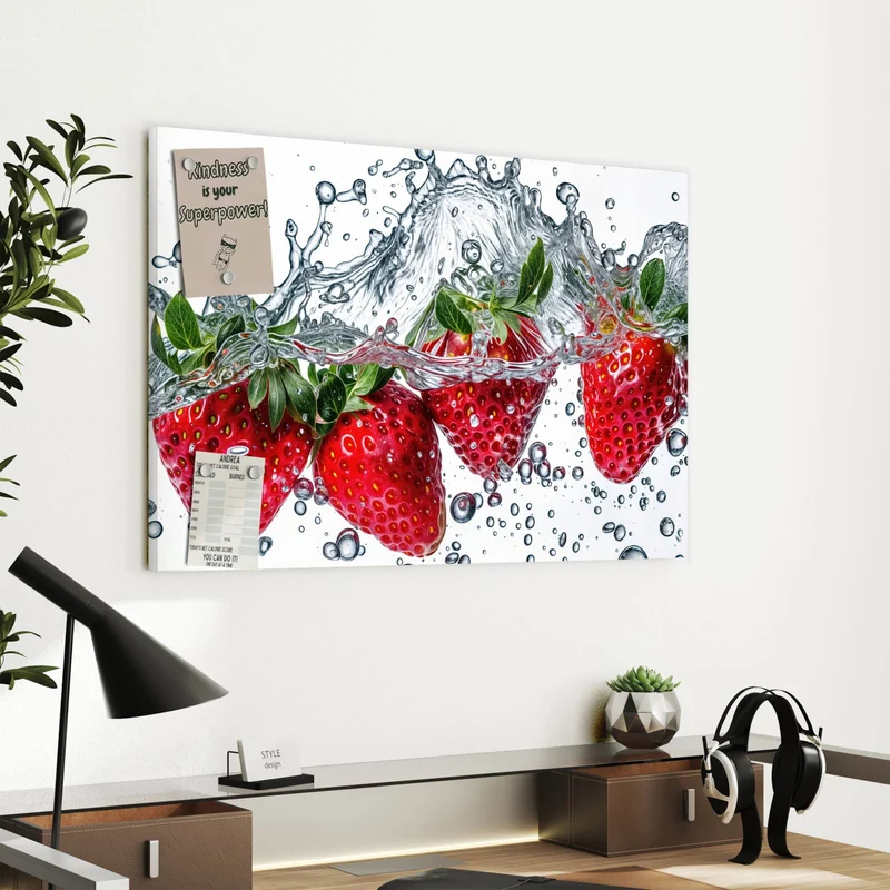Metall Magnettafel - Spritzige Erdbeeren
