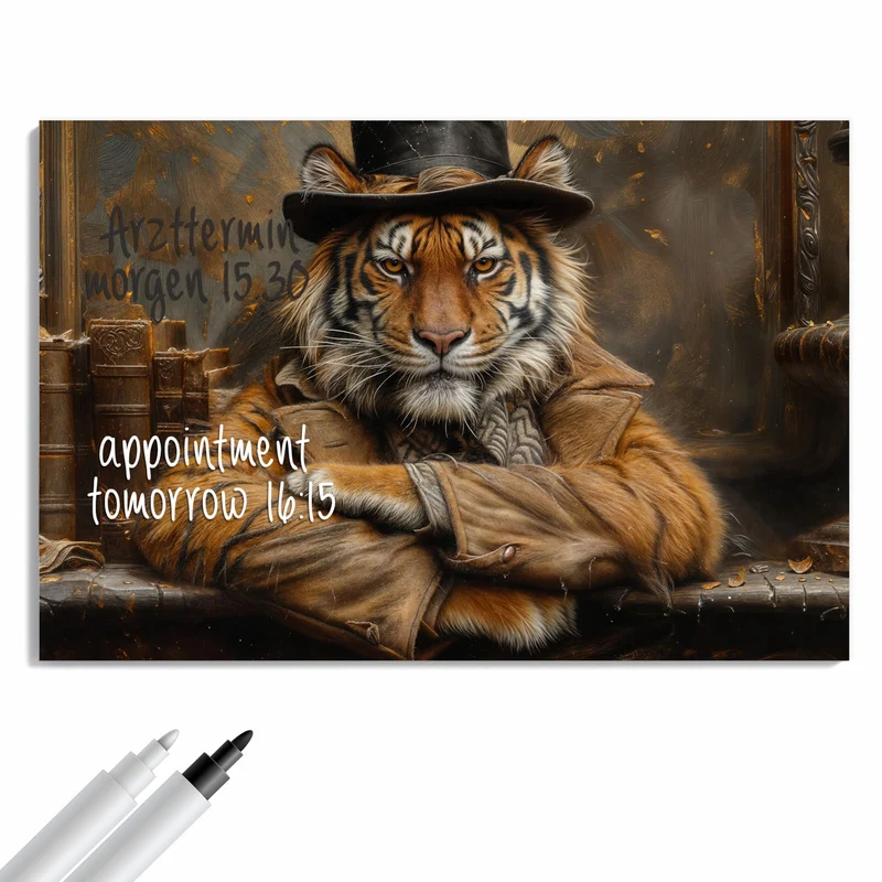 Metall Magnettafel - Tiger mit Zylinder