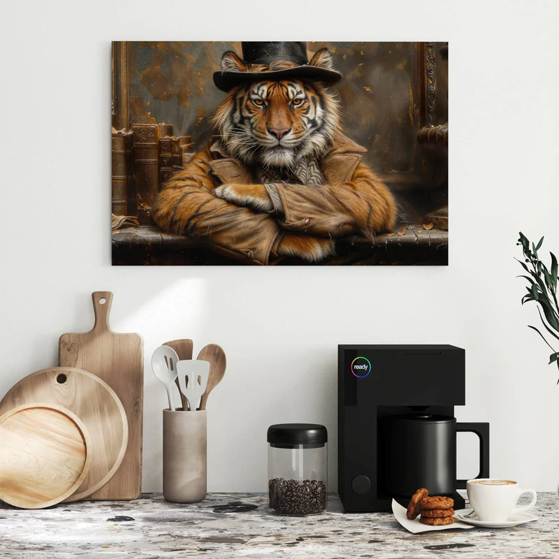 Metall Magnettafel - Tiger mit Zylinder