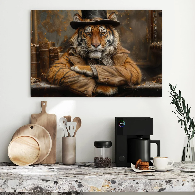 Metall Magnettafel - Tiger mit Zylinder
