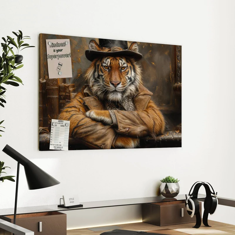 Metall Magnettafel - Tiger mit Zylinder