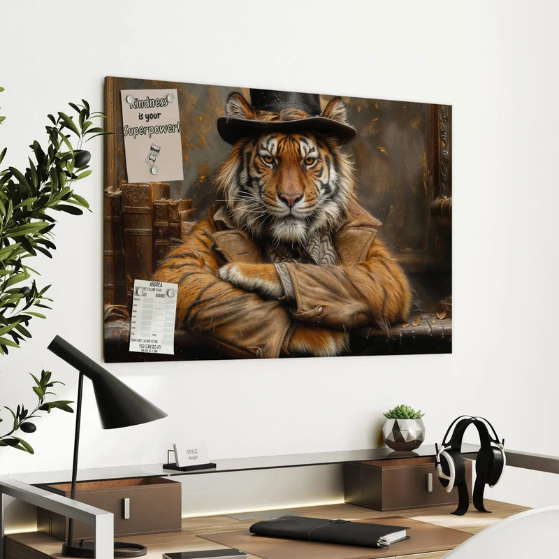 Metall Magnettafel - Tiger mit Zylinder