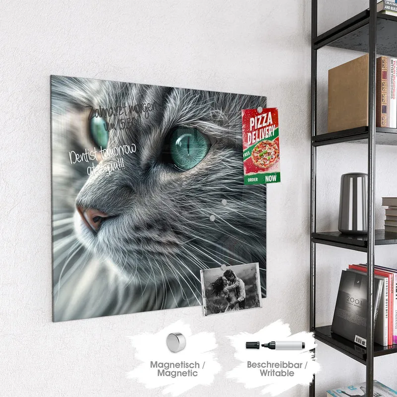 Glas Magnettafel - Katze mit Smaragdaugen