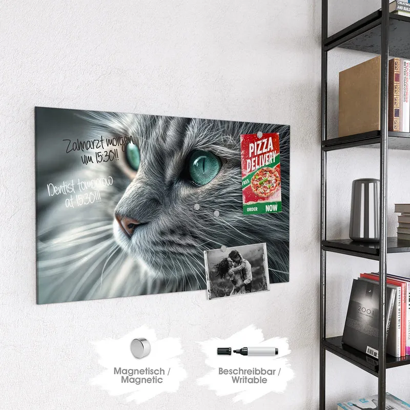 Glas Magnettafel - Katze mit Smaragdaugen