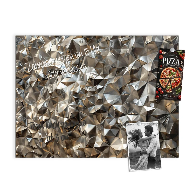 Glas Magnettafel - Facetten in Silber