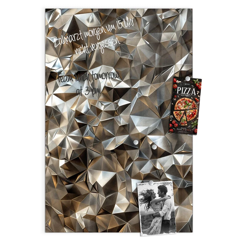 Glas Magnettafel - Facetten in Silber