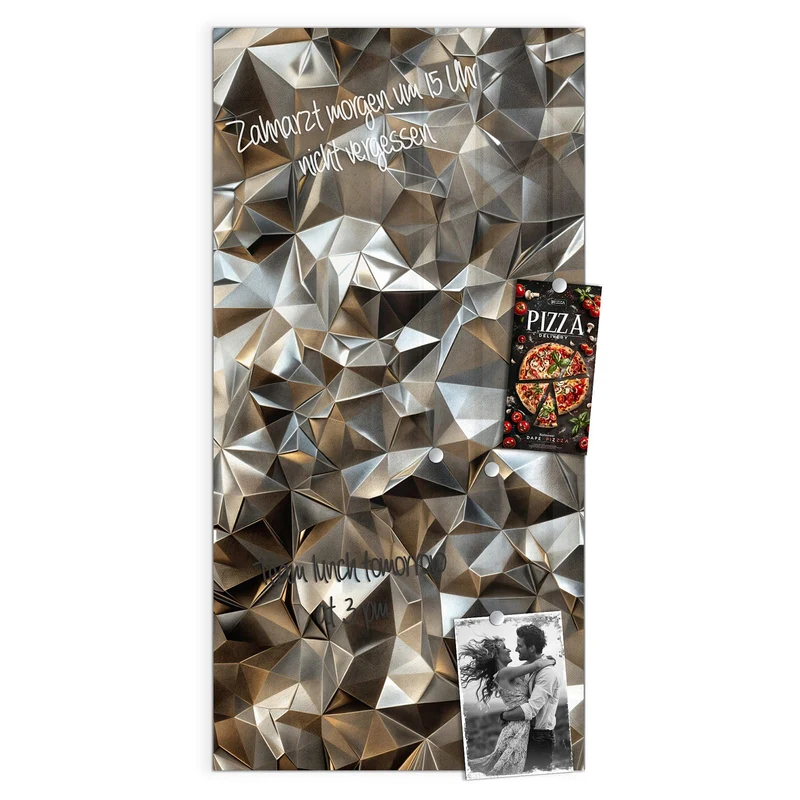 Glas Magnettafel - Facetten in Silber