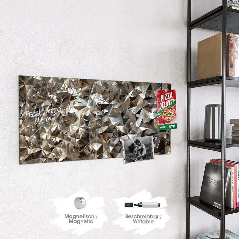 Glas Magnettafel - Facetten in Silber