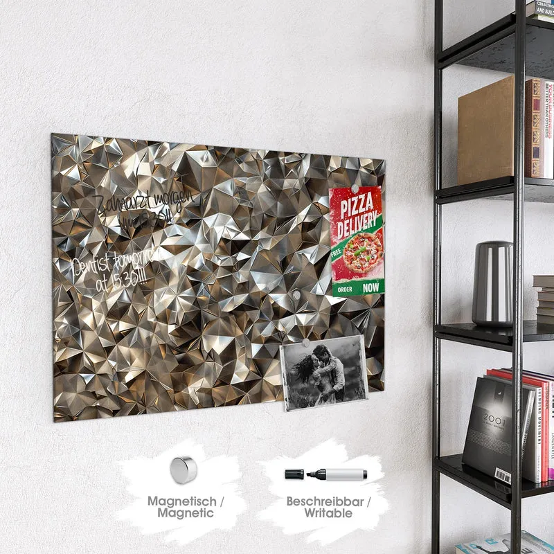 Glas Magnettafel - Facetten in Silber