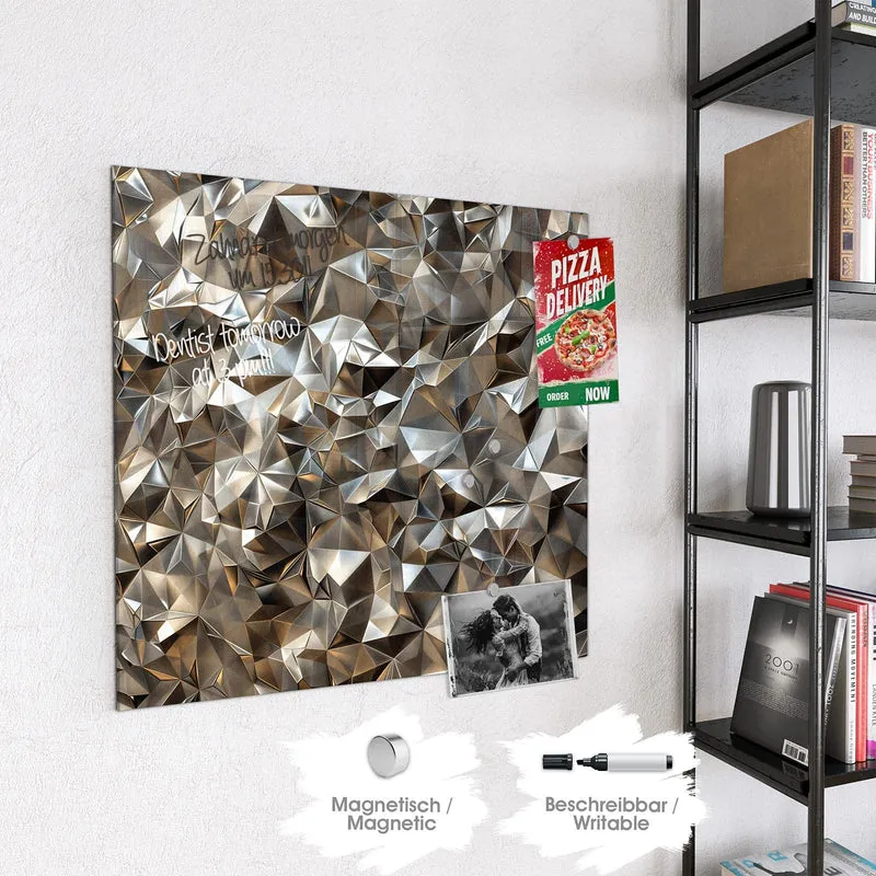 Glas Magnettafel - Facetten in Silber
