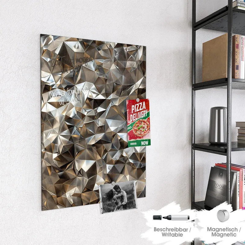 Glas Magnettafel - Facetten in Silber