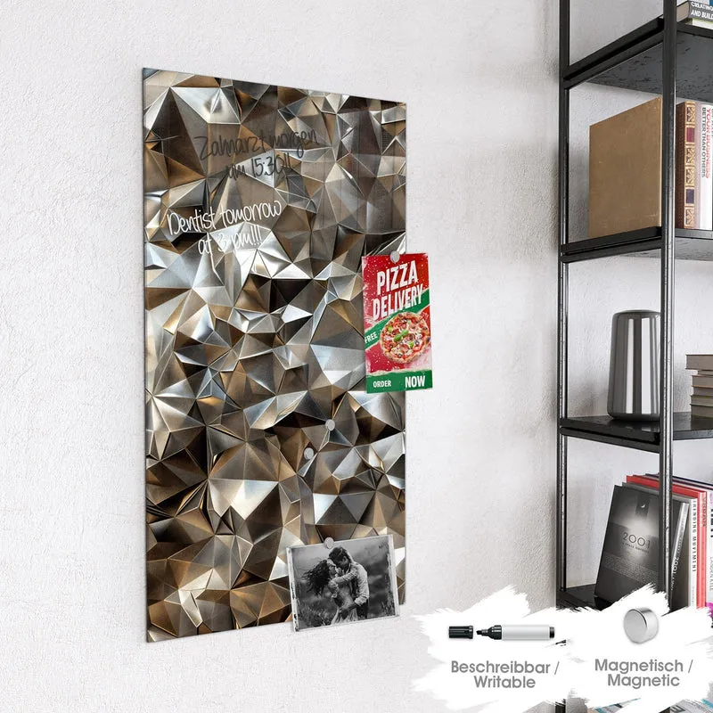 Glas Magnettafel - Facetten in Silber