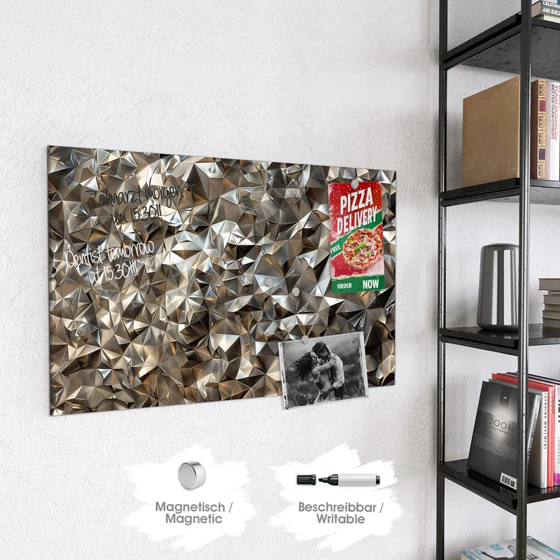 Glas Magnettafel - Facetten in Silber