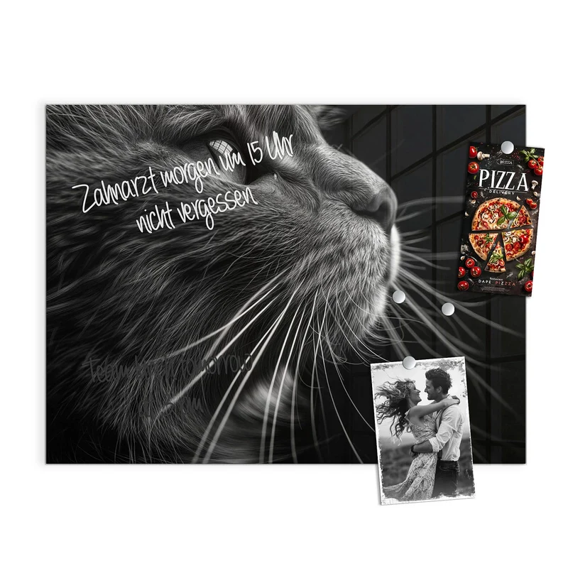 Glas Magnettafel - Katze in Schwarzweiß